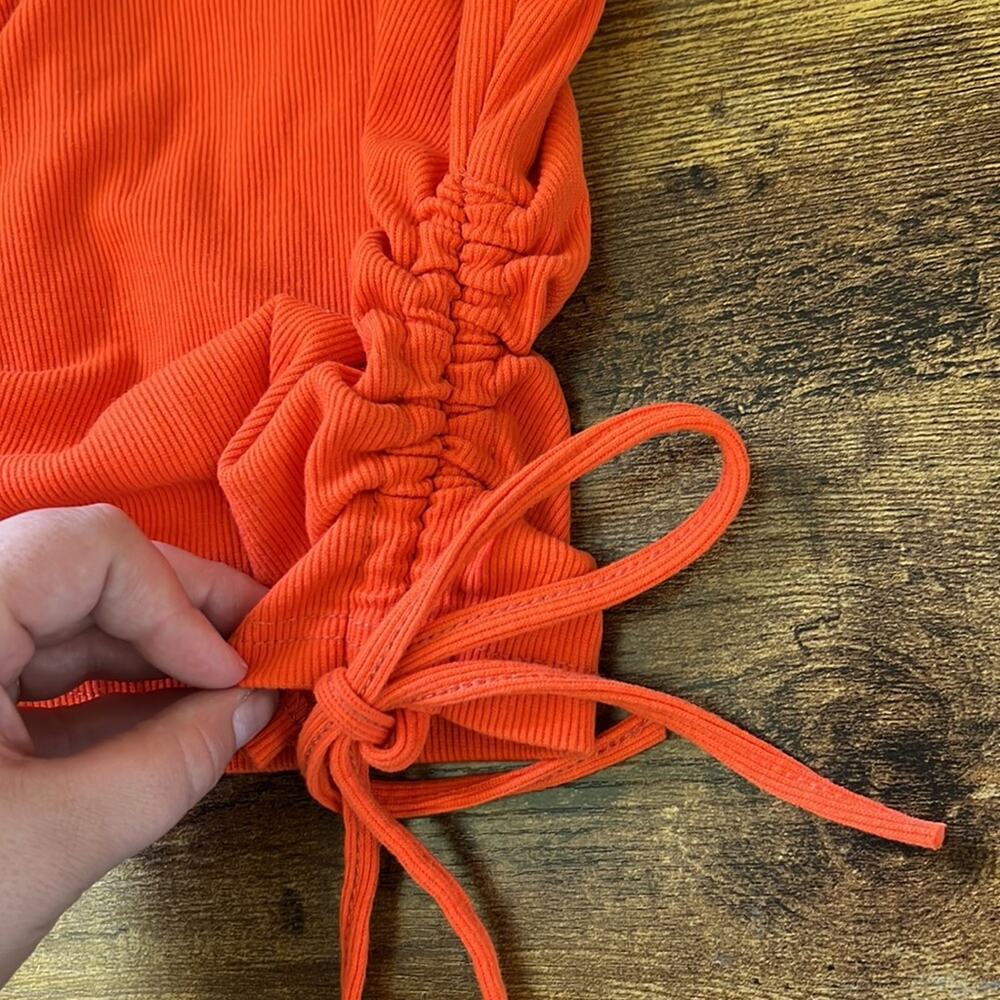 Orange Ribbed Form Fitting Tank With Drawstring Sides - Picture 3 of 10